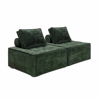 Oviala Lote de 2 sillones de tela para sof&aacute; modular con coj&iacute;n verde