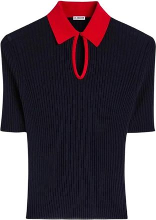 Jil Sander Lichtgewicht Wol Polo T-shirt - Dames - Polos - Blauw - XS - Wol - Tops