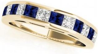 Allurez Diamond and Blue Sapphire Accented Wedding Band 14k Yellow Gold 1.20ct