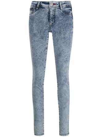 Philipp Plein acid wash denim leggings - women - Cotton/Cotton/Polyester/Polyester/Spandex/Elastane - 29 - Blue