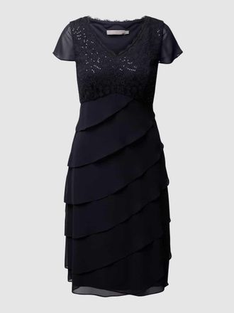Christian Berg Cocktail Cocktailkleid aus Spitze und Chiffon in Marine Melange, Größe 38