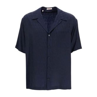 Valentino Short Sleeve Shirts, male, Blue, Size: 2XL Blue Iconographe Silk Shirt