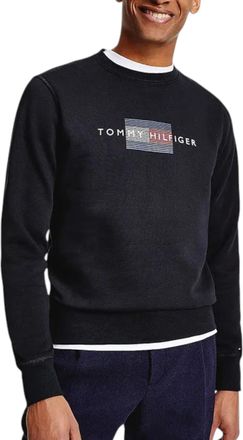 Tommy Hilfiger Mens Fleece Sweatshirt Pullover Crew Neck Embroidered Logo Top - Navy/Blue Cotton - Size X-Large