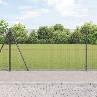 Berkfield Home Welded Wire Fence with 13 Flanged Posts Grey 1.2x50 m Steel