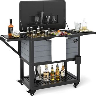 Costway Carrello Porta Ghiaccio su Ruote 83 x 50 x 85 cm, Carrello Refrigerante con Ripiani di Stoccaggio e Apribottiglie, Portata 91 L, Frigorifero