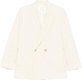 Frame Denim Double-breasted Blazer - Dames - Blazers - Beige - XS - Leer - Jassen