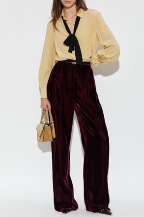 Valentino Garavani Velvet Trousers, Womens, Burgundy
