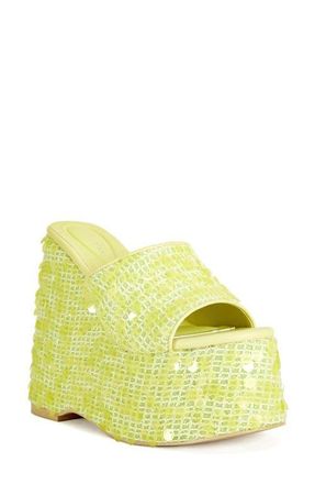 Azalea Wang Betsey Sequin Platform Wedge Sandal in Yellow at Nordstrom, Size 6.5