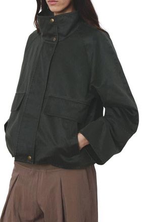 Mango Funnel Neck Cotton Blend Jacket in Khaki Green at Nordstrom, Size Small