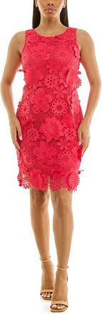 Nina Leonard Floral Appliqu&eacute; Open Knit Sheath Dress in Azalea at Nordstrom Rack, Size X-Large