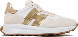 Hogan Beige Low-Top Sneakers met Metallic Detail - Dames - Sneakers - Beige - 36 EU - Leer - Schoenen