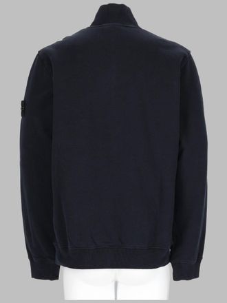 Stone Island Mens Short Zip Cotton Sweatshirt Blue Sweatshirts Sweater