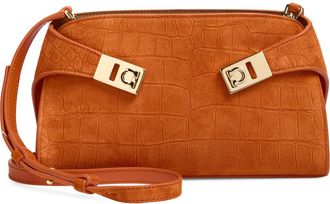 Ferragamo Hug Croc Embossed Suede East/West Shoulder Bag in Light Siena Naturale Rst at Nordstrom