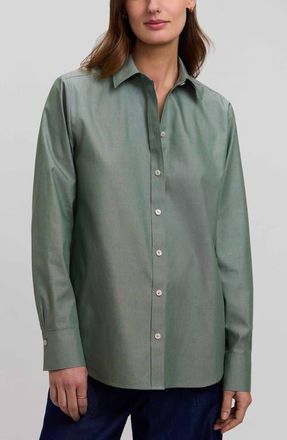 Foxcroft Meghan Solid Cotton Button-Up Shirt in Soft Olive Green at Nordstrom, Size X-Large