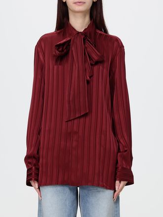 Saint Laurent Blusa a righe in pura seta con collo a fusciacca