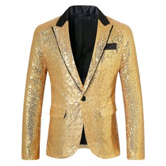 Generic Mens Sequin Jacket Glitter Suit Shiny New Years Eve Party Blazer Carnival Costume 70s 80s Fancy Dress Costumes Wedding Festive Rave Outfit n13 Gold