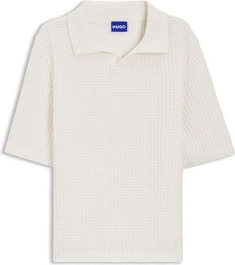 HUGO BOSS Waffle-structure knit polo with Johnny collar