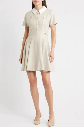 ZOE AND CLAIRE Short Sleeve Fit & Flare Shirtdress in Beige at Nordstrom, Size X-Small