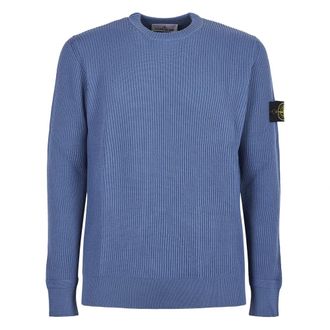 Stone Island Round-neck Knitwear, male, Blue, Size: XL Blue Sweaters for Men