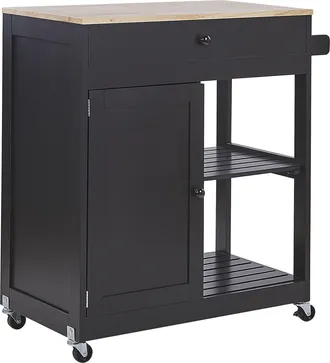 Beliani Carrito De Cocina De Mdf Madera De Caucho Negro 75 X 43 X 87 Cm Ruedas Estante 2 Baldas 1 Caj&oacute;n Trapani