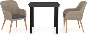 vidaXL Juego De Comedor De Jard&iacute;n 3 Piezas Con Cojines Marr&oacute;n Vidaxl