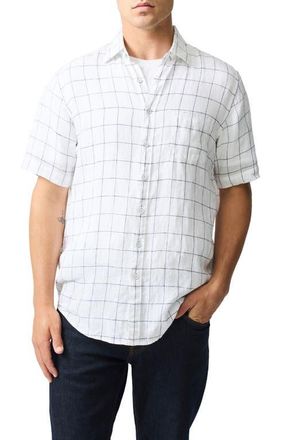 Rodd & Gunn Avonden Check Short Sleeve Linen Button-Up Shirt in Ivory at Nordstrom, Size Xx-Large