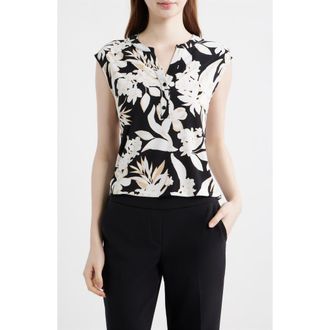 Anne Klein Tropical Floral Print Dolman Sleeve Top in Anne Black Multi at Nordstrom, Size X-Small P