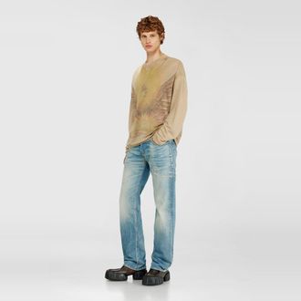 Diesel Linen jumper with faded Phoenix print - Knitwear - Man - Beige