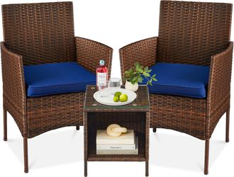 Best Choice Products 3-Piece Outdoor Wicker Conversation Patio Bistro Set, w/ 2 Chairs, Table