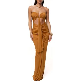 JLUXLABEL Atlantis Drape Maxi Dress in Bronze at Nordstrom, Size Medium
