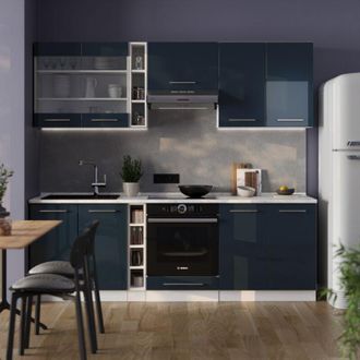 Vicco Mueble De Cocina Fame-line, Azul Oscuro Alto Brillo/blanco, 235 Cm Sin Encimera