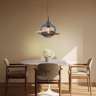 Globo Lighting Lampada a sospensione, lampada a sospensione, lampada a sospensione, lampada da tavolo da pranzo, regolabile in altezza, vetro fumé, metallo, nero