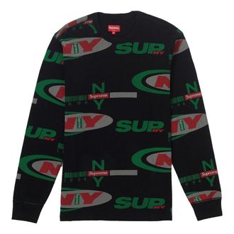 SUPREME FW18 NY Waffle Thermal Black Round Neck Unisex SUP-FW18-912