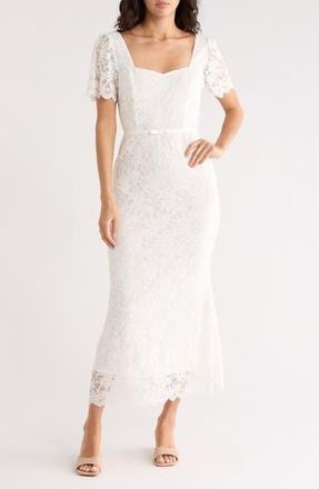 NSR Lace Short Sleeve Maxi Dress in White at Nordstrom Rack, Size X-Small