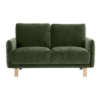 Miliboo Sof&aacute; De Dise&ntilde;o De 2 Plazas En Tela Efecto Terciopelo Verde Kaki Y Madera Clara Bono