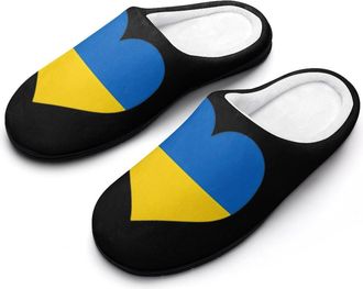 Generic Ukraine Flag Heart Fashion Cotton Slippers for Women Memory Foam House Slippers Non-Slip House Bedroom Shoes