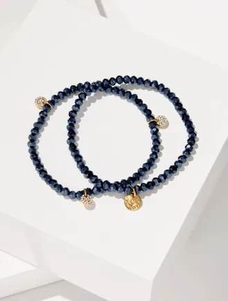 Talbots Adara Beaded Stretch Bracelet Set - Blue/Gold - 001 Talbots