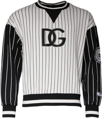 Dolce & Gabbana Mens Pinstripe Baseball Sweater - White Cotton - Size EU 44 (Mens)