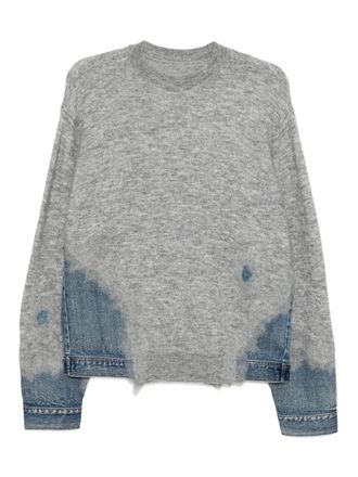 JNBY denim-patch jumper - women - Mohair/Wool/Spandex/Elastane/Polyester - L - Grey
