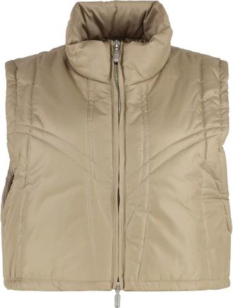 Rhude Jassen, Dames, Beige, M, Polyester, Polyester Vest met Rits en Zak