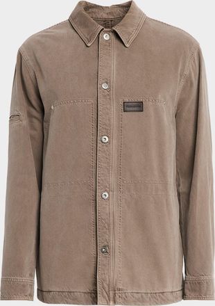 Ferragamo Mens Cotton Drill Four-Pocket Button-Down Shirt