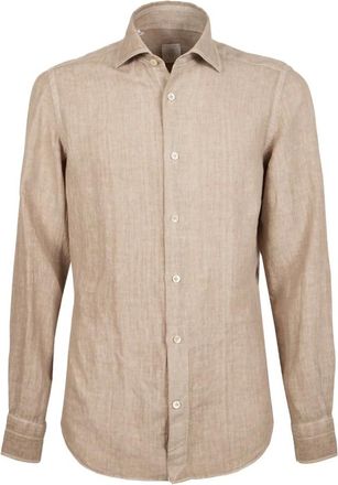 Eleventy Overhemden, Heren, Bruin, 2Xl, Linnen, Dandy Linnen Overhemd