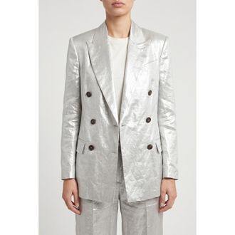 Brunello Cucinelli Light Silver Linen Suit, Brand Size 44 (US Size 10)