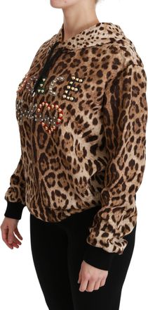 Dolce & Gabbana Womens Brown Hooded Studded Ayers Leopard Sweater Viscose Clothing
