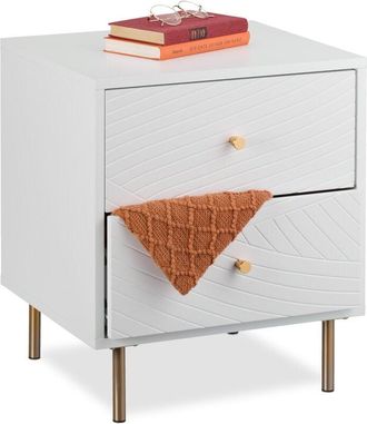 Relaxdays Comodino con Cassetti per Camera da Letto, Tavolino Laterale da Divano Salotto, hlp 52x45x40 cm, Bianco Oro - Relaxdays
