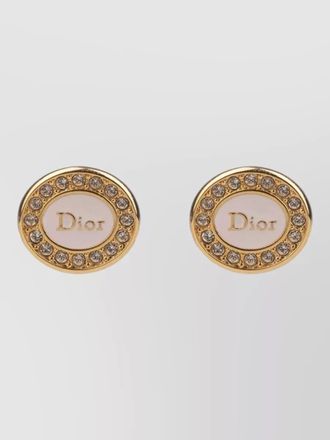 Dior stud earrings round shape gold tone crystals