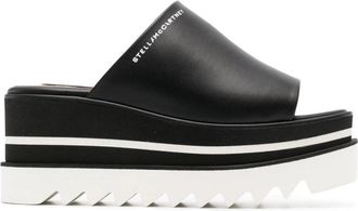 Stella McCartney Black Logo Print Platform Sandalen - Dames - Sleehakken - Zwart - 40 EU - Schoenen