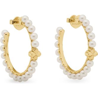 Kate Spade New York spade flower faux pearl hoop earrings in White Gold. at Nordstrom