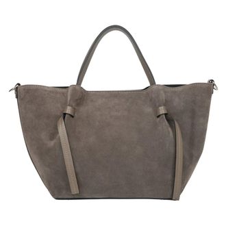 Estro & Luminara Tote Bags, female, Beige, Size: ONE SIZE Womens Dark Beige Boat Bag made of Italian Genuine Premium Velour Estro Er00118159