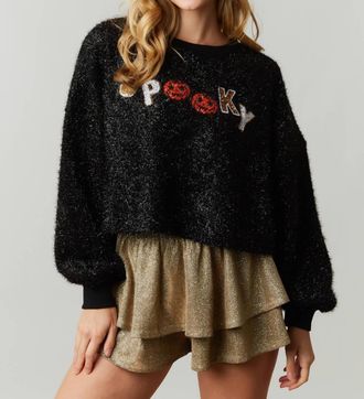 Peach Love California Spooky Pumpkin Halloween Sweater In Black